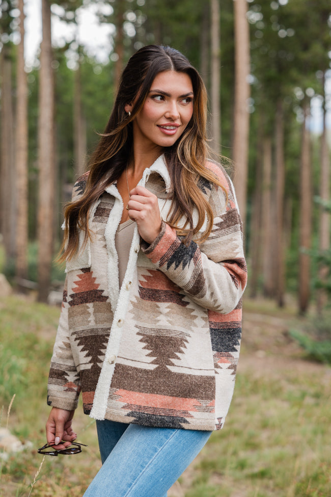 Venture Out Brown Fuzzy Southwestern Shacket