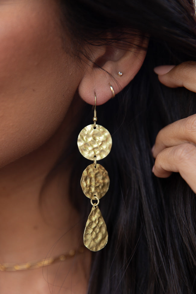Crossed My Mind Gold Hammered Tier Earrings