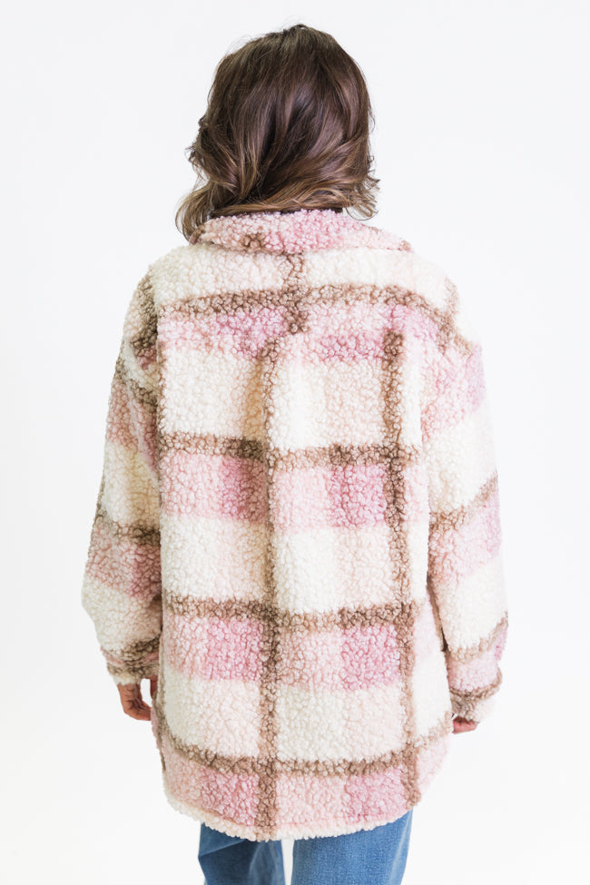 Beloved Memories Pink Plaid Sherpa Shacket