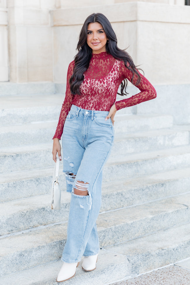 Just What I Needed Burgundy Lace Turtleneck Layering Top