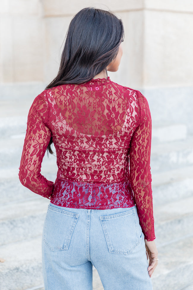 Just What I Needed Burgundy Lace Turtleneck Layering Top