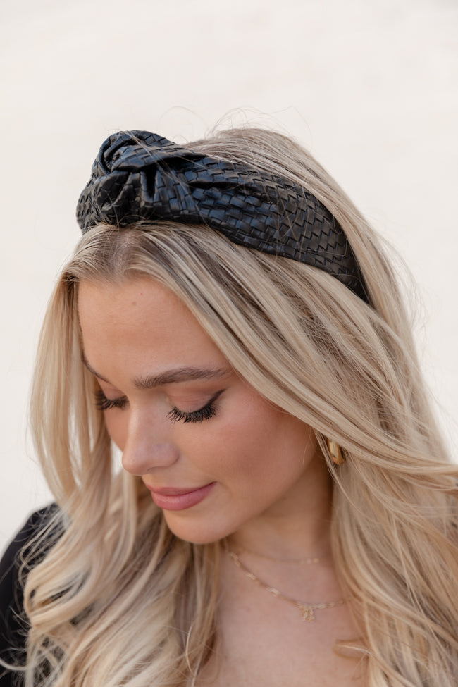 In Control Black Leather Knotted Headband