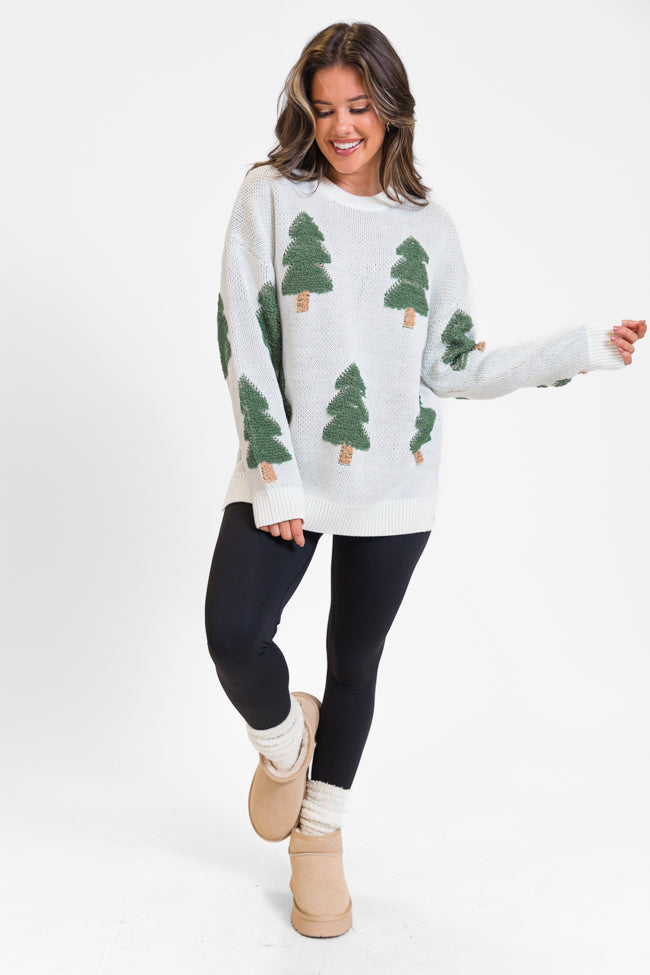 Under The Mistletoe Cream and Green Christmas Tree Sweater