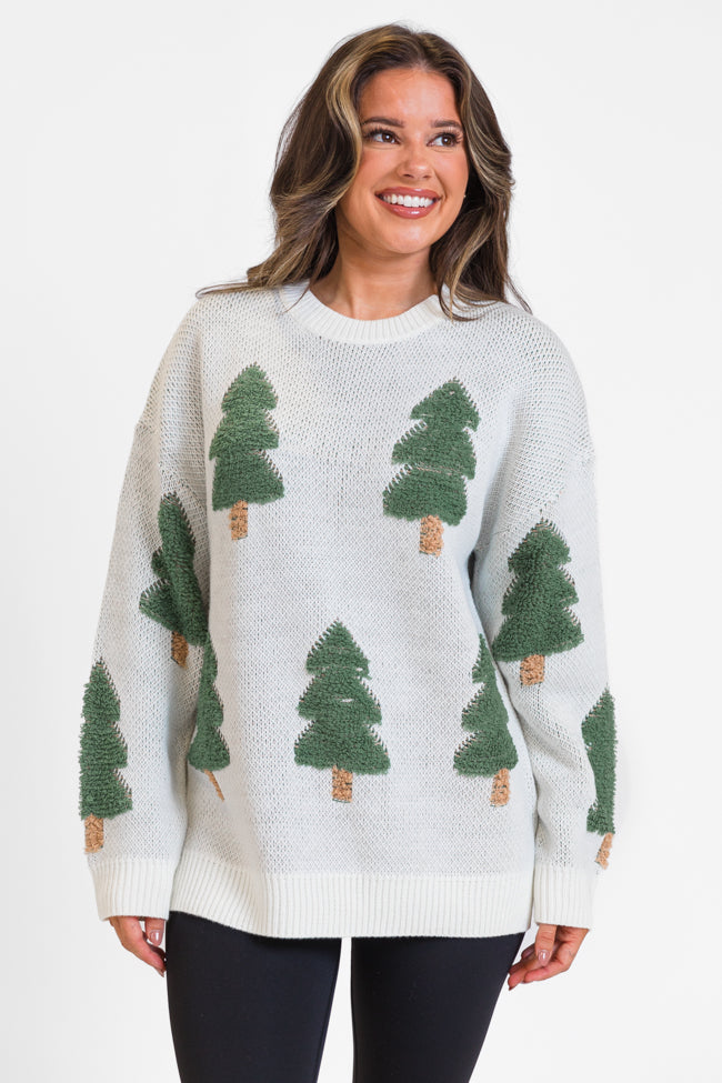 Under The Mistletoe Cream and Green Christmas Tree Sweater