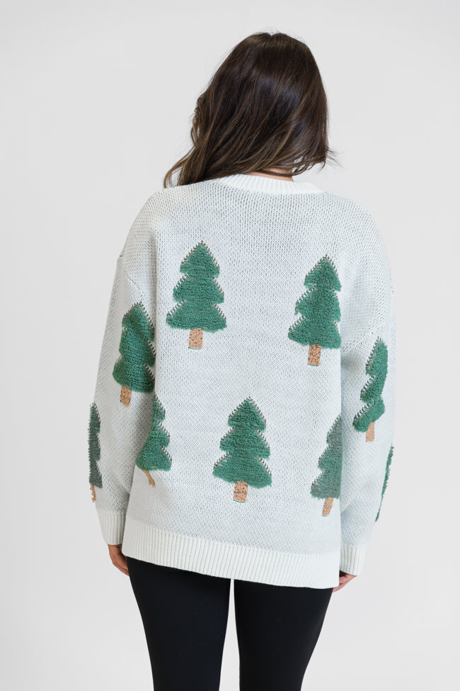 Under The Mistletoe Cream and Green Christmas Tree Sweater