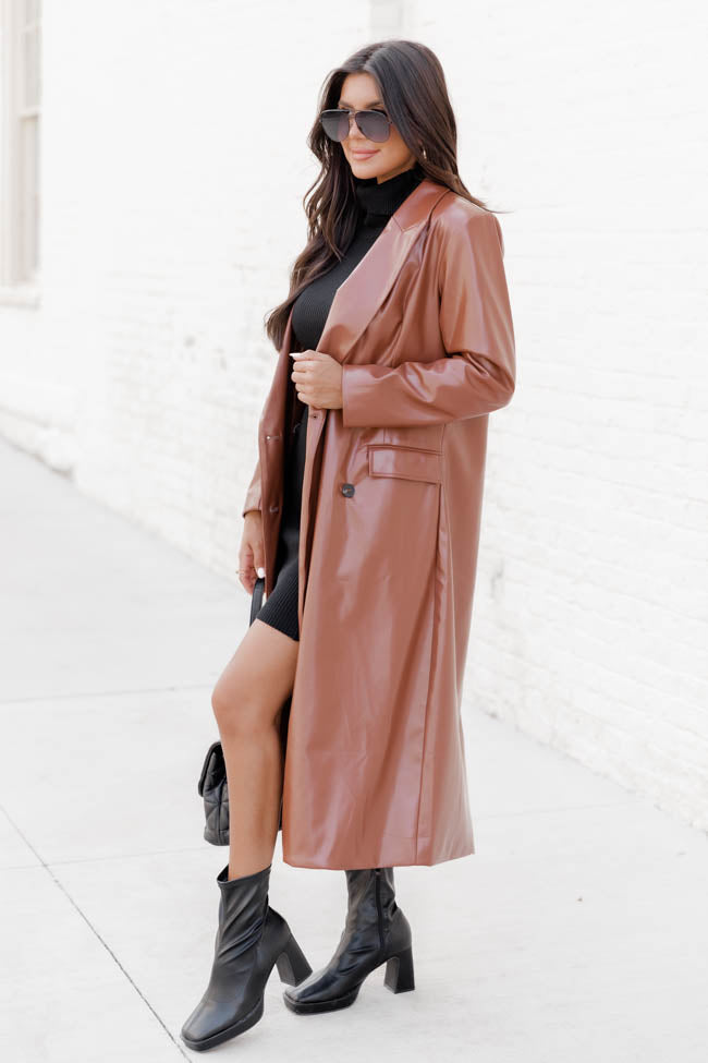 Forever By Your Side Brown Faux Leather Trench Coat