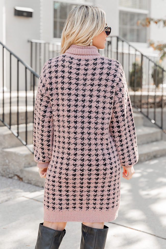 More To Say Black and Brown Houndstooth Turtleneck Sweater Dress