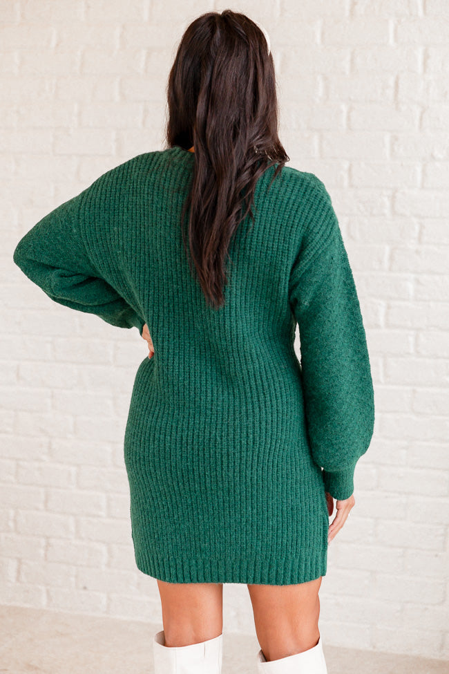 All Is Bright Evergreen Multi Textured Long Sleeve Sweater Dress