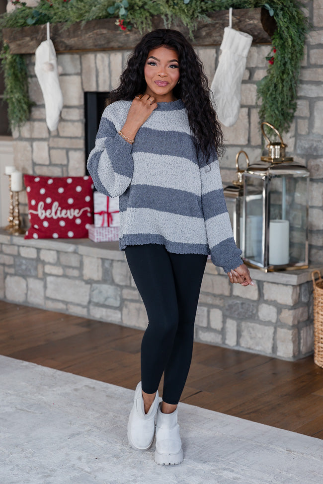 Everything Changes Grey Striped Popcorn Sweater FINAL SALE
