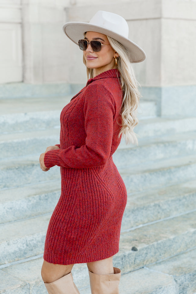 Blessing In Disguise Red Quarter Zip Sweater Mini Dress