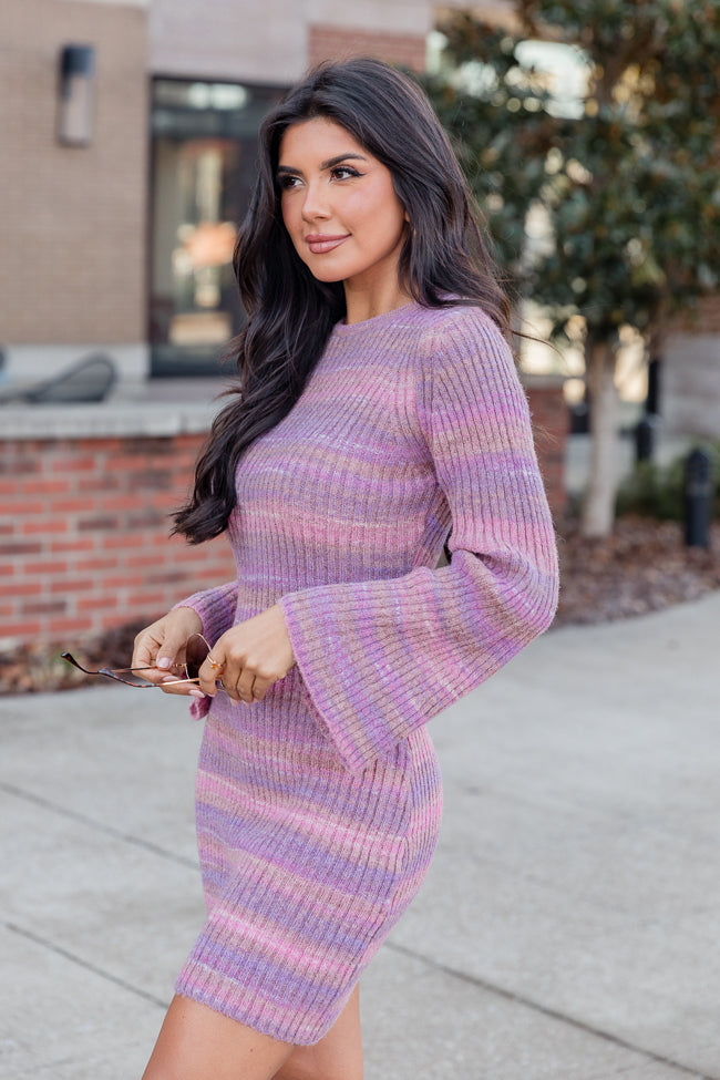 Easy Does It Pink Ombre Knit Sweater Bell Sleeve Mini Dress FINAL