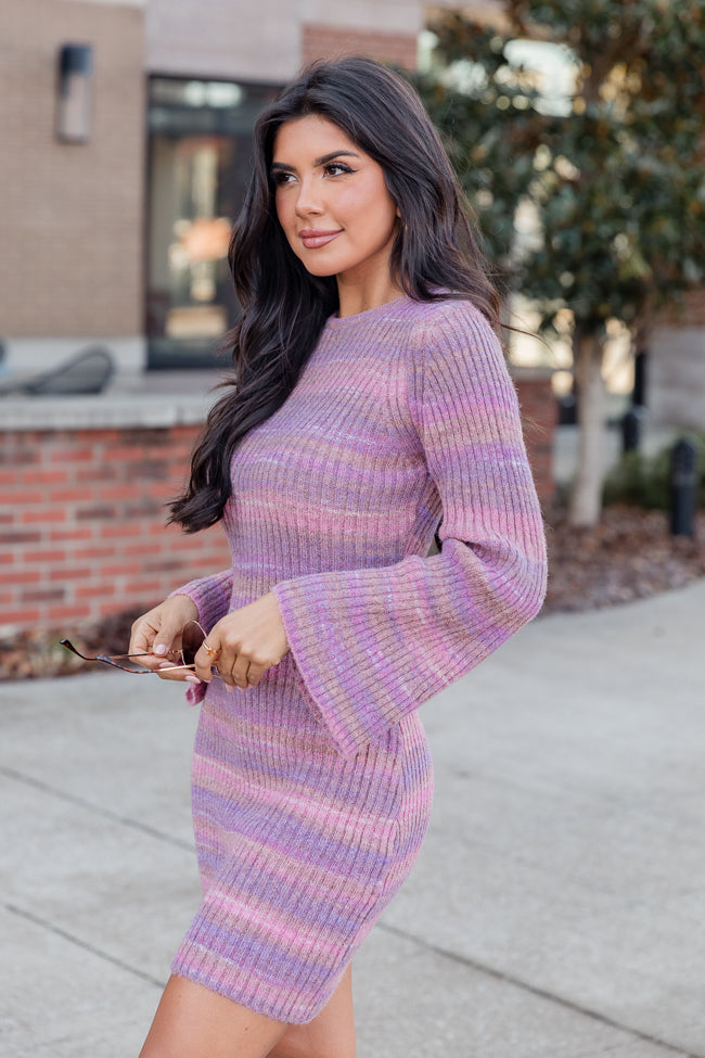 Easy Does It Pink Ombre Knit Sweater Bell Sleeve Mini Dress