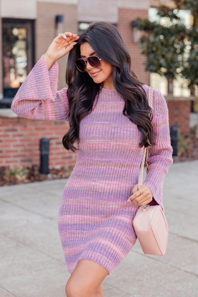 Easy Does It Pink Ombre Knit Sweater Bell Sleeve Mini Dress