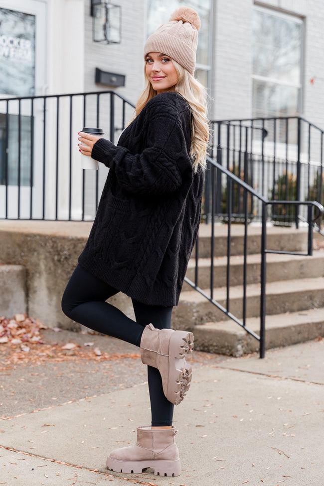 Never Stop Trying Black Cable Knit Cardigan