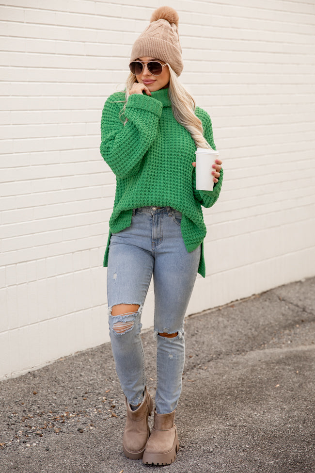 The Perfect Occasion Green Chenille Waffle Knit Turtleneck Sweater FINAL SALE