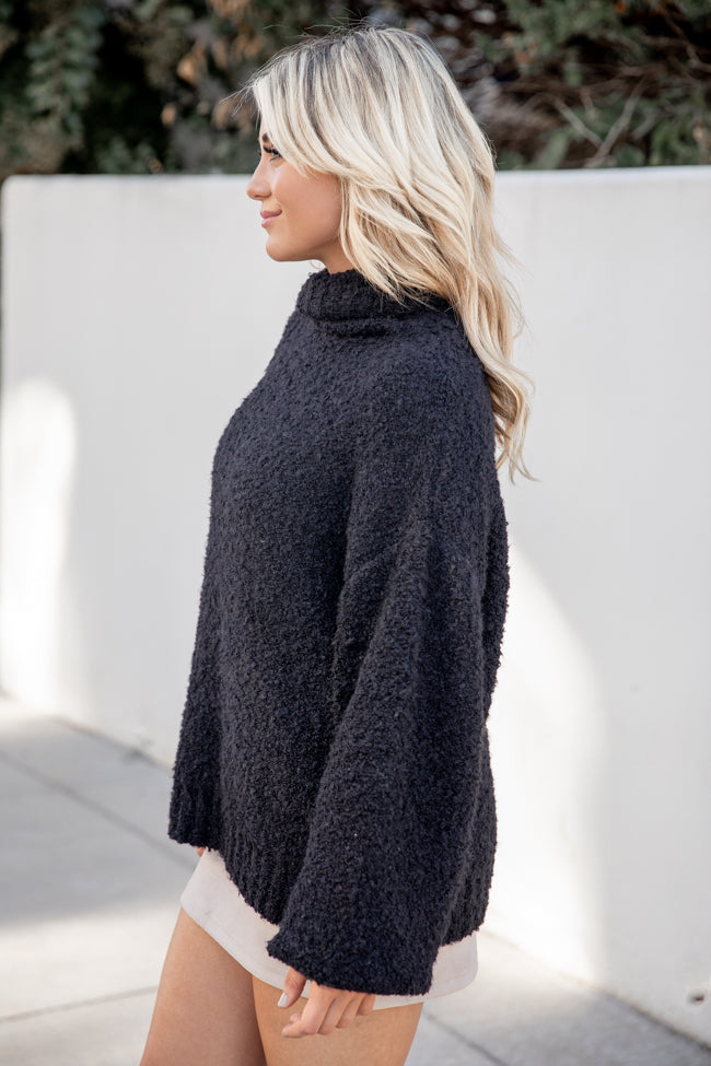 Never Replace You Black Fuzzy Oversized Turtleneck Sweater