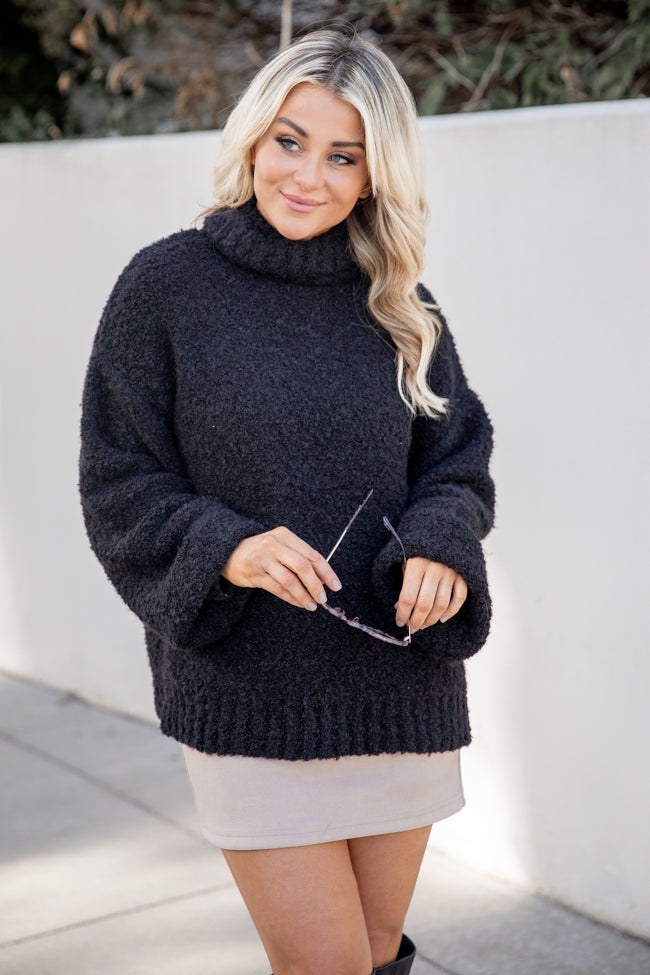 Never Replace You Black Fuzzy Oversized Turtleneck Sweater