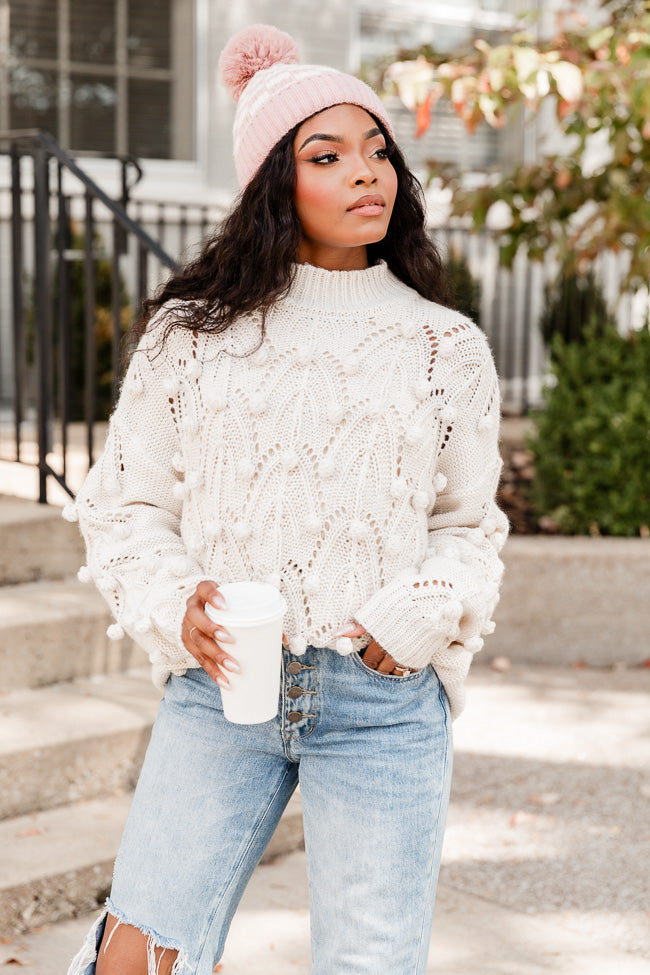 Chunky Cream Pom Sweater Pink Lily