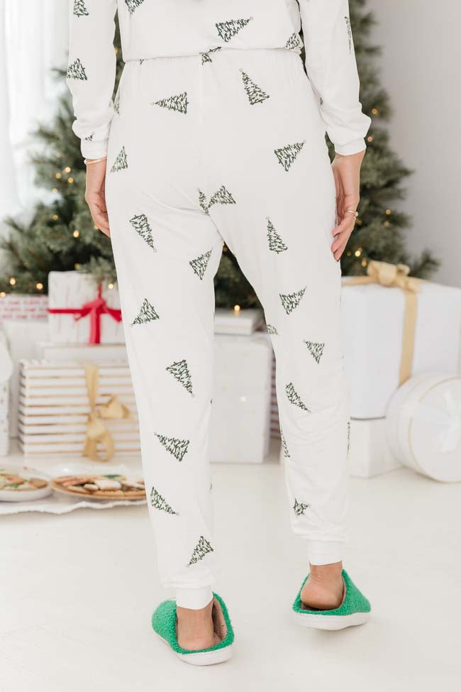 Merry All The Way Cream Christmas Tree Print Pajama Pants FINAL