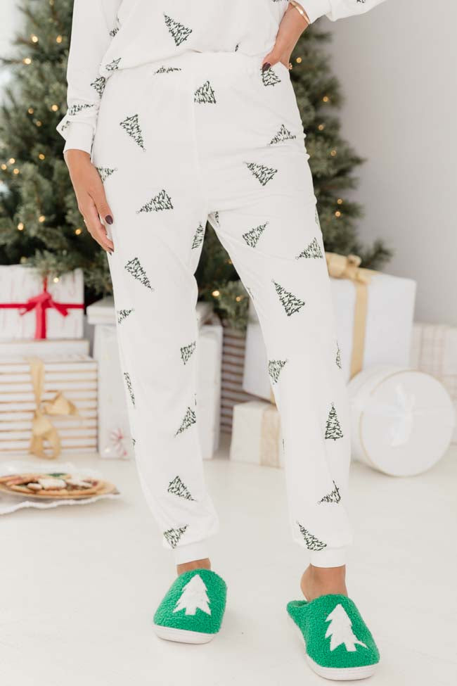 Merry All The Way Cream Christmas Tree Print Pajama Pants FINAL SALE