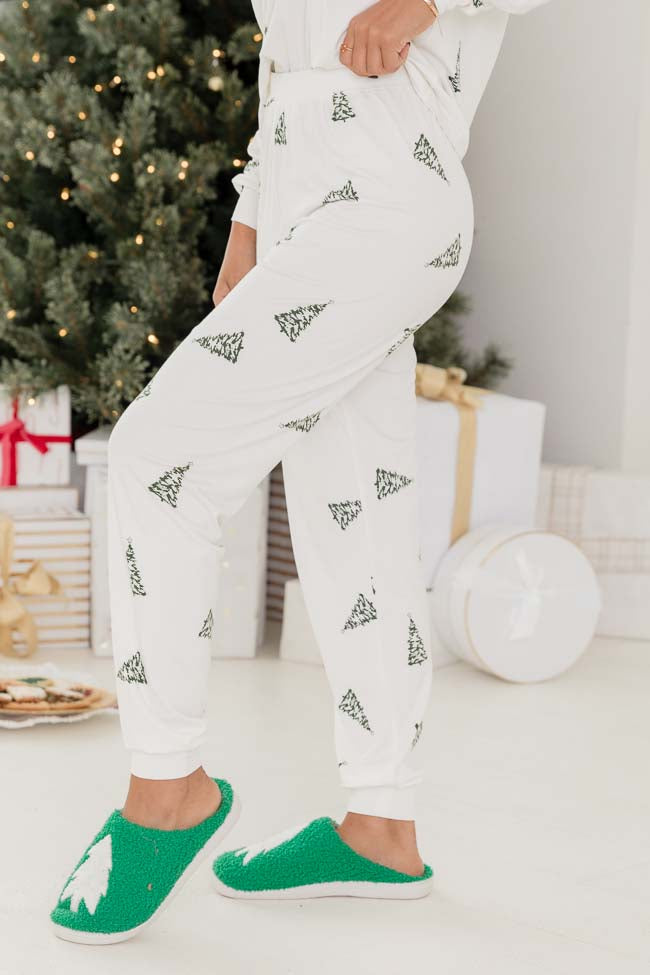 Merry All The Way Cream Christmas Tree Print Pajama Pants FINAL SALE