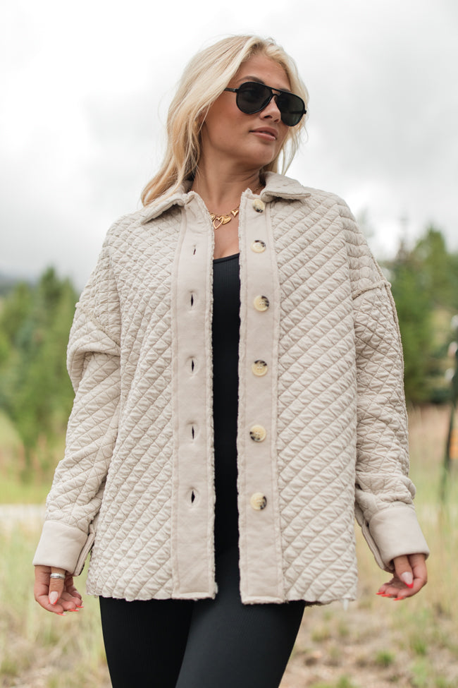 Just Warming Up Beige Quilted Shacket