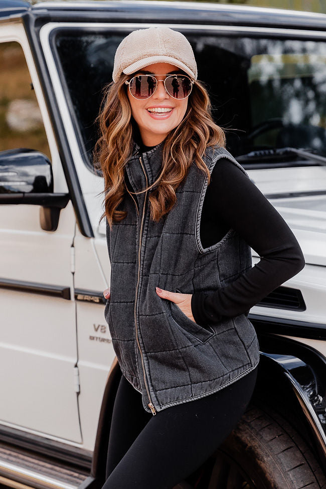 Brady Charcoal Quilted Vest Amber Massey X Pink Lily