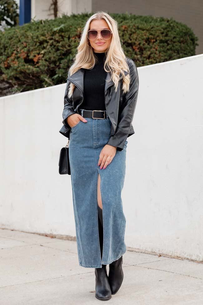 In Awe Light Wash Denim Midi Skirt FINAL SALE