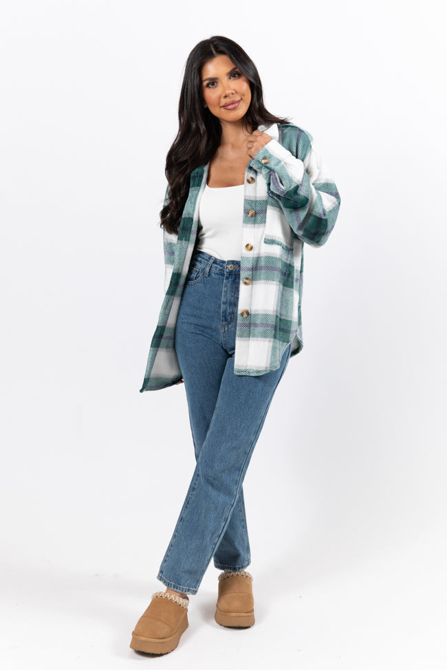Wind Down Green Fleece Plaid Shacket Pink Lily