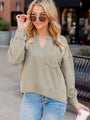 Cutting Corners Sage Notched Neck Long Sleeve Top FINAL SALE