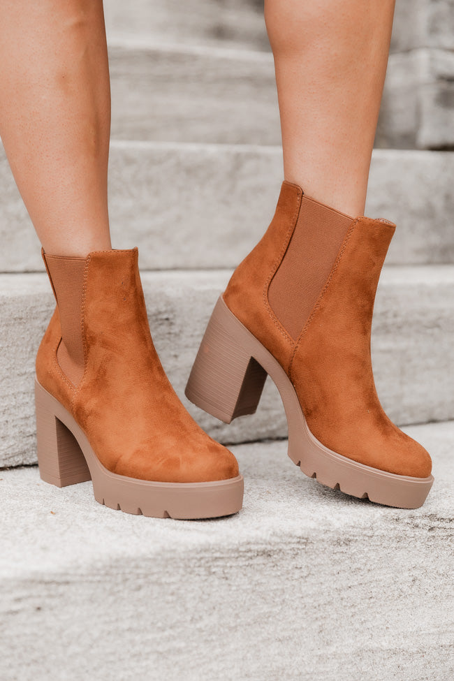 Tan shop platform booties