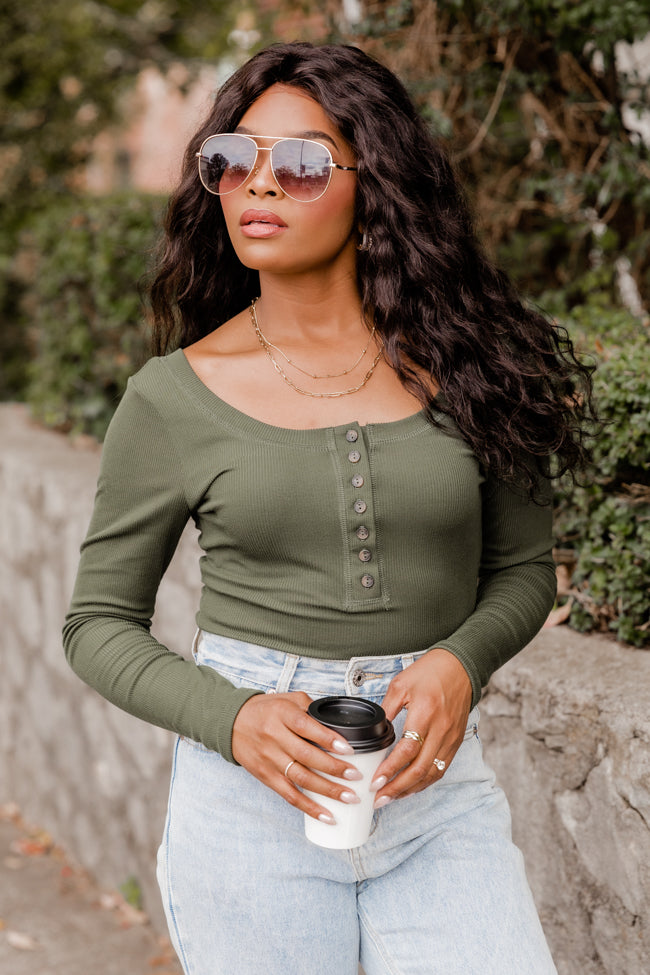 Talk About That Olive Henley Bodysuit