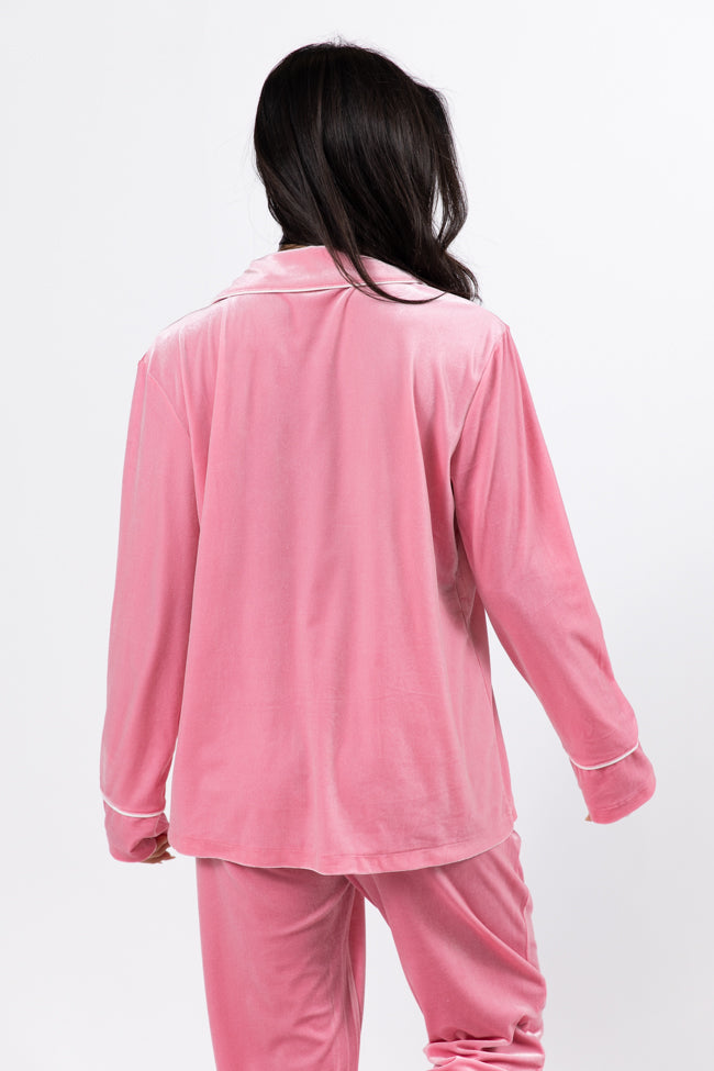 Asking Again Pink Velvet Button Front Lounge Top