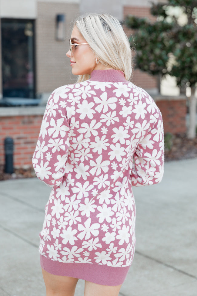Perfect Path Mauve Floral Mock neck Sweater Dress