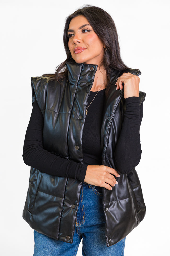 Wilder Days Black Faux Leather Puffer Vest