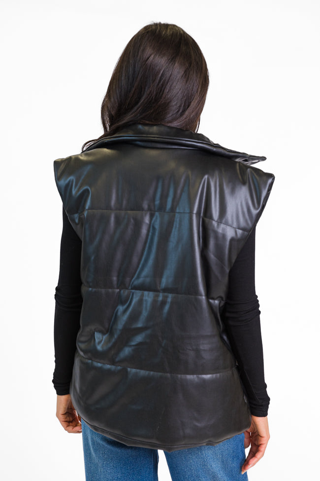 Wilder Days Black Faux Leather Puffer Vest