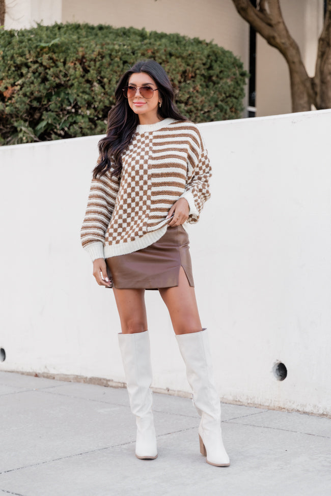 Somewhere In Time Brown Striped And Checkered Sweater FINAL SALE