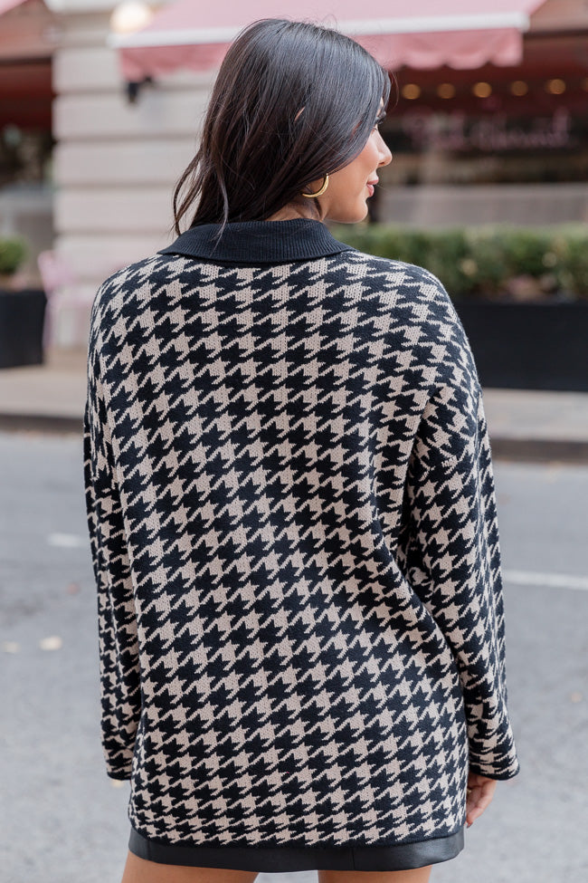 Means Everything To Me Black and Beige Houndstooth Knit Shacket