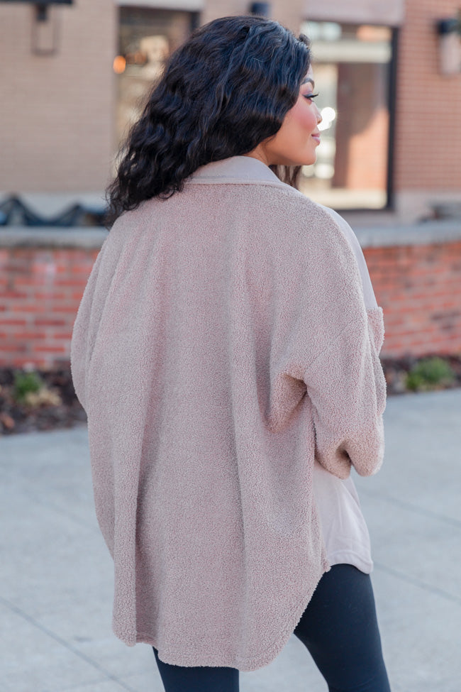 Have It All Taupe Fuzzy Sleeve Shacket