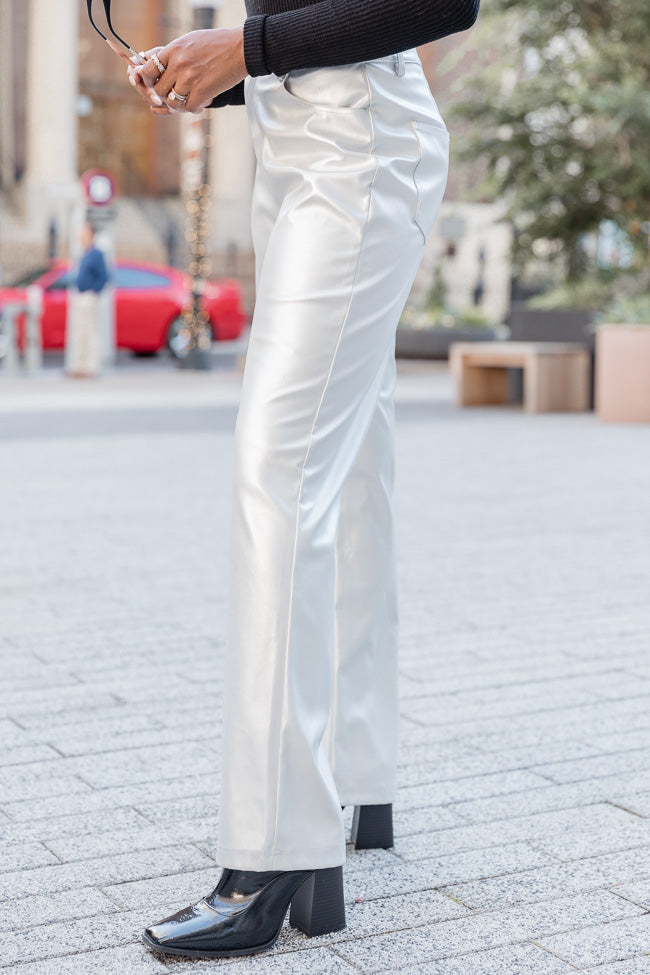 Share Your Thoughts Silver Metallic Straight Leg Pants
