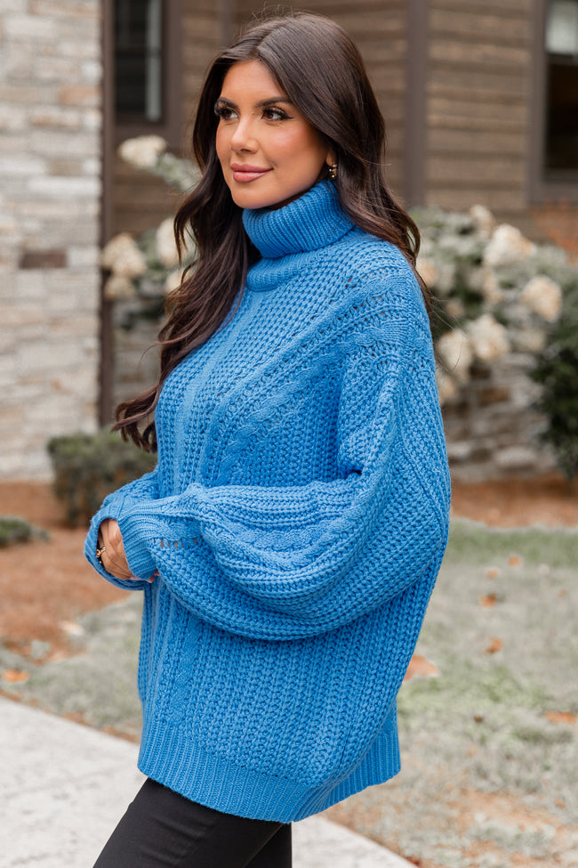 Blue knit turtleneck best sale