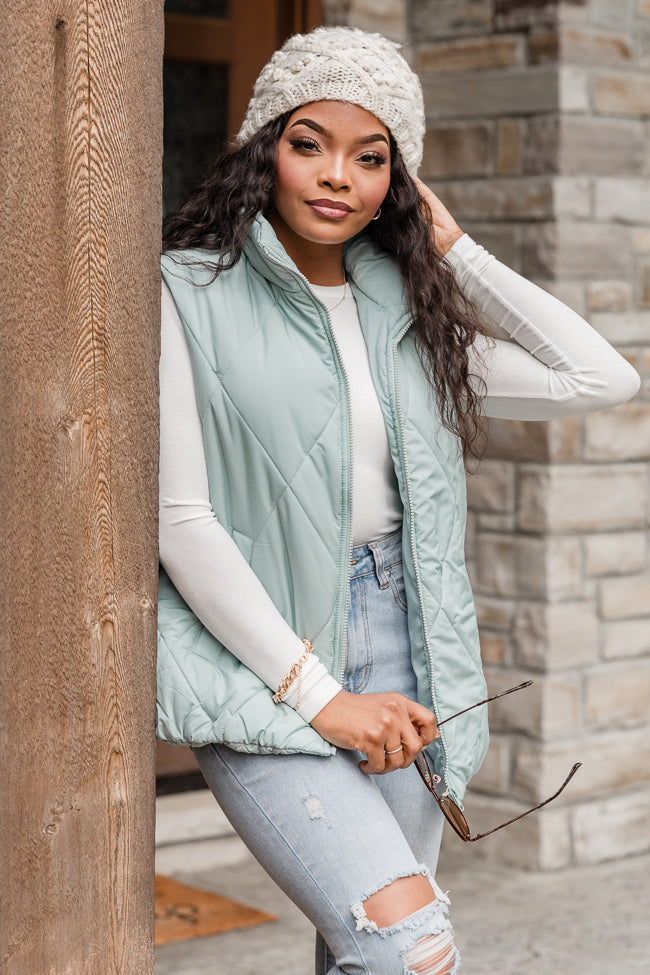 Mountainside Moment Mint Quilted Puffer Vest