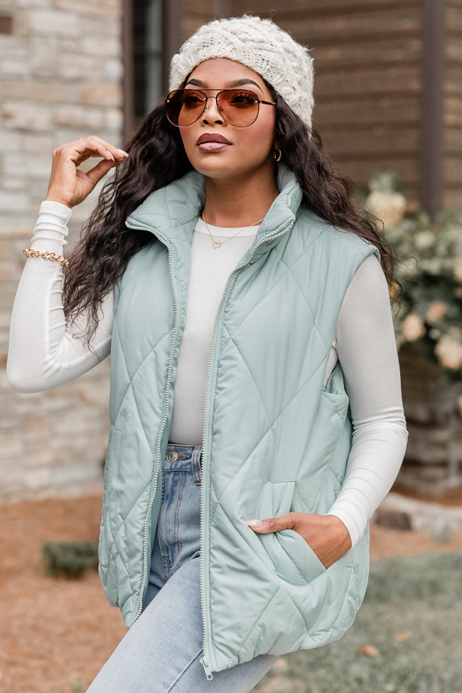 Mountainside Moment Mint Quilted Puffer Vest