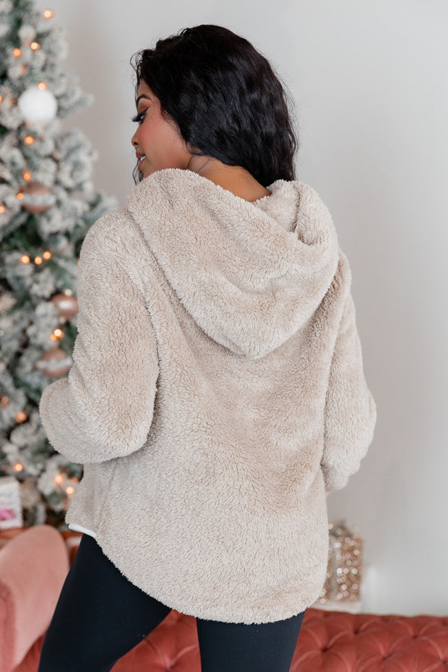 Fine Line Taupe and Ivory Contrast Lining Sherpa Hoodie FINAL SALE