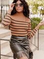 Make Today Great Brown And Black Ribbed Striped Mock Neck Top FINAL SALE