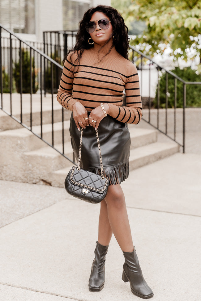 Make Today Great Brown And Black Ribbed Striped Mock Neck Top
