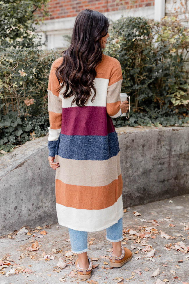 I'll Be Here Camel Multi Color Block Long Cardigan FINAL SALE