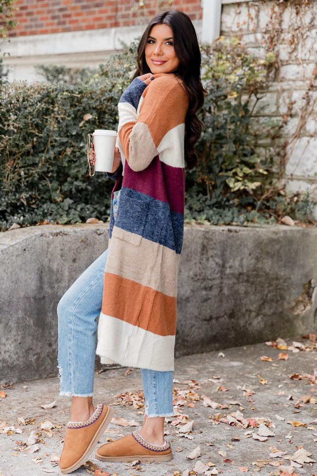 I'll Be Here Camel Multi Color Block Long Cardigan FINAL SALE