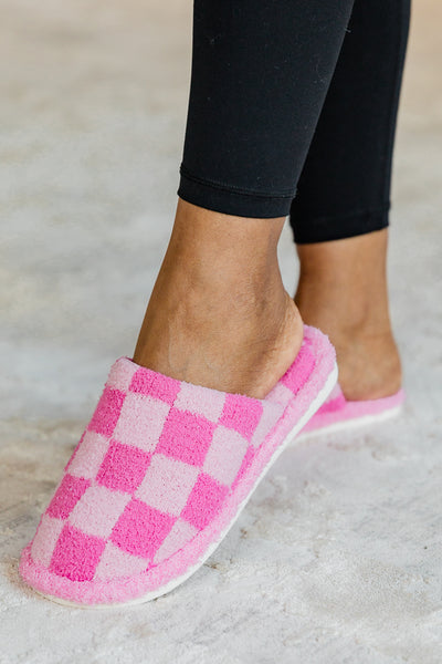 Pink Tonal Checkered Slippers, Women's Medium - Pink Lily Boutique
