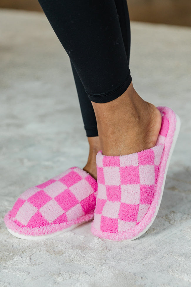 Pink and Orange Checkered Slippers – Pink Lily
